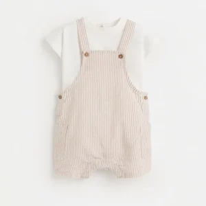 Striped short dungarees and bodysuit set